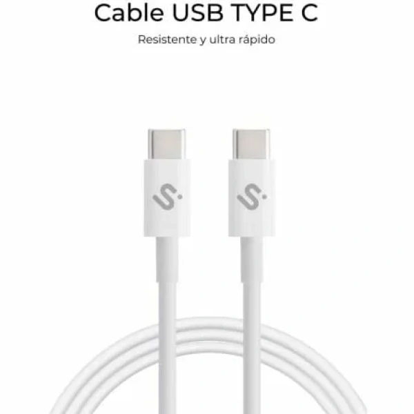 Cable USB 2.0 Tipo-C Subblim Cable Plus/ USB Tipo-C Macho - USB Tipo-C Macho/ Hasta 100W/ 480Mbps/ 2m/ Blanco - Imagen 3