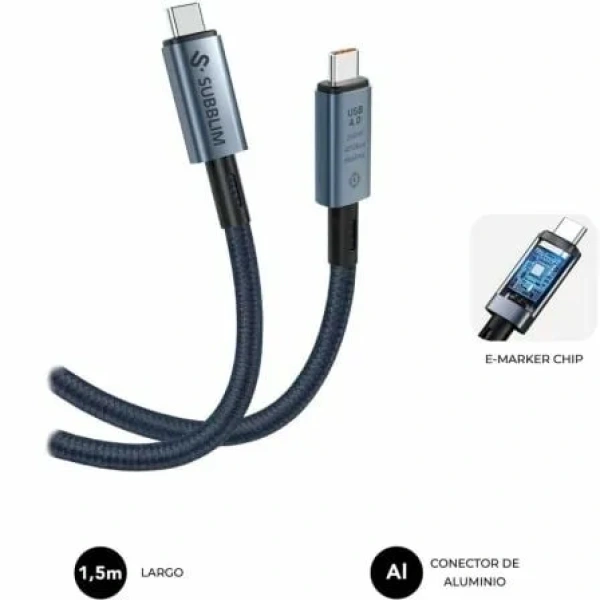 Cable USB 4.0 Tipo-C Subblim Cable High/ USB Tipo-C Macho - USB Tipo-C Macho/ Hasta 240W/ 1.5m/ Negro - Imagen 2