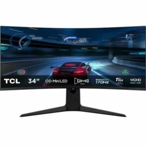 Monitor Gaming Curvo TCL 34R83Q 34"/ WQHD/ 1ms/ 170Hz/ VA/ Regulable en altura/ Blanco y Negro