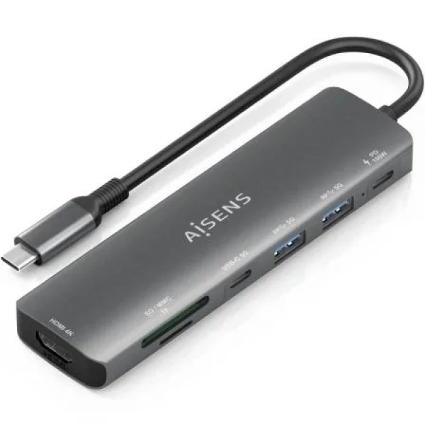 Docking USB Tipo-C Aisens ASUC-7P026-GR/ 1xHDMI/ 2xUSB/ 1xUSB Tipo-C / 1xUSB Tipo-C PD/ 1xLector Tarjetas/ Gris