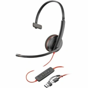 Auricular Poly Blackwire 3210 + Adaptador USB-C/A/ con Micrófono/ USB Tipo-C/ Bulk/ Negro