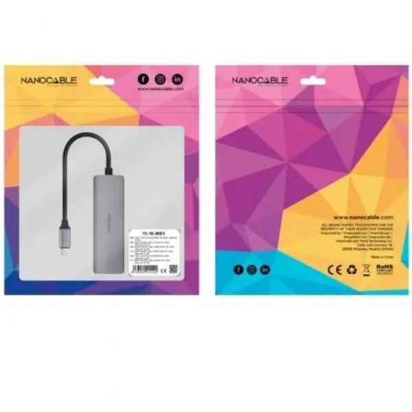 Hub USB Tipo-C 3.1 Nanocable 10.16.4603/ 1xUSB Tipo-C PD/ 1xRJ45/ Gris - Imagen 3