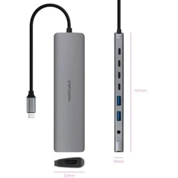 Docking Tipo-C Nanocable 10.16.4608/ 2xUSB/ 3xUSB Tipo-C/ 1xHDMI 4K/ 1xJack 3.5/ 1xUSB Tipo-C PD/ Gris - Imagen 2