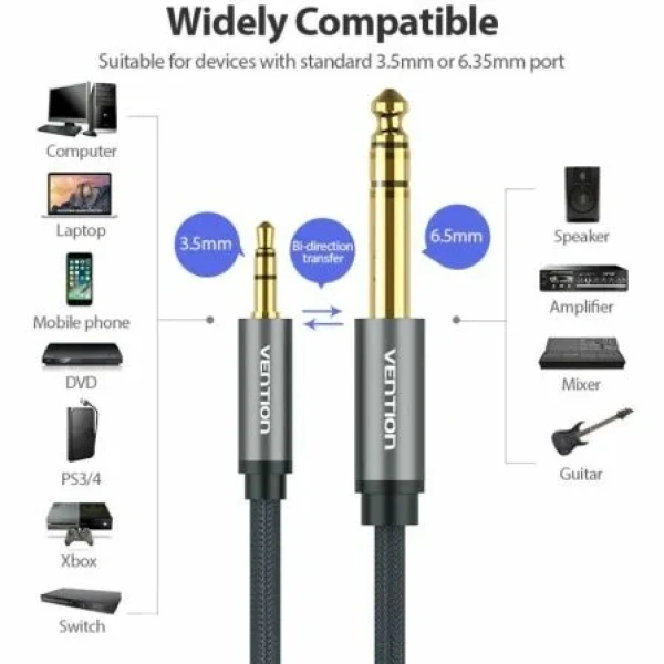 Cable Estéreo Vention BAIHF/ Jack 6.5 Macho - Jack 3.5 Macho/ 1m/ Gris - Imagen 3