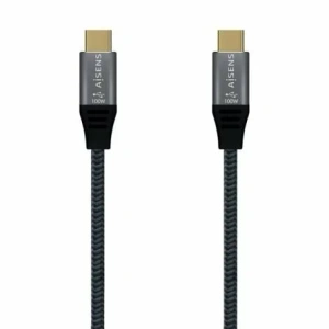 Cable USB 3.2 Tipo-C Aisens A107-0634 20GBPS 5A 100W/ USB Tipo-C Macho - USB Tipo-C Macho/ Hasta 100W/ 2500Mbps/ 2m/ Gris