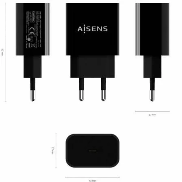 Cargador de Pared Aisens A110-0538/ 1xUSB Tipo-C PD3.0/ 20W/ Negro - Imagen 3