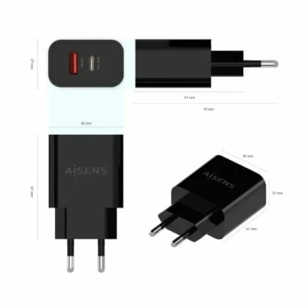 Cargador de Pared Aisens A110-0682/ 1xUSB Tipo-C/ 1x USB/ 20W - Imagen 3