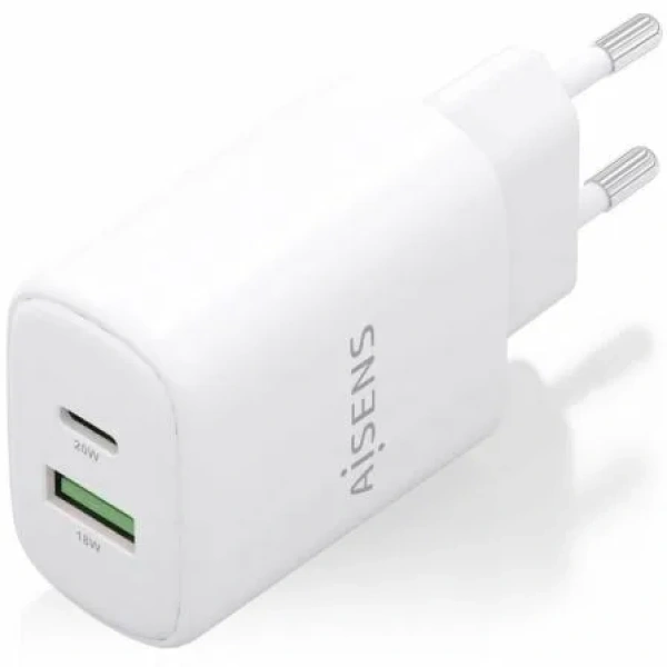 Cargador de Pared GaN Aisens A110-0909/ 1xUSB Tipo-C/ 1xUSB/ 20W/ Blanco - Imagen 2