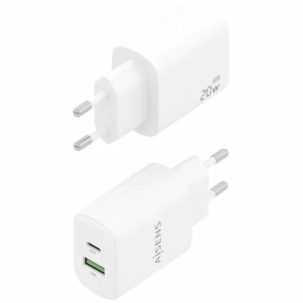 Cargador de Pared GaN Aisens A110-0909/ 1xUSB Tipo-C/ 1xUSB/ 20W/ Blanco - Imagen 3