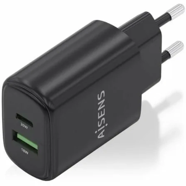 Cargador de Pared GaN Aisens A110-0910/ 1xUSB Tipo-C/ 1xUSB/ 20W/ Negro - Imagen 2