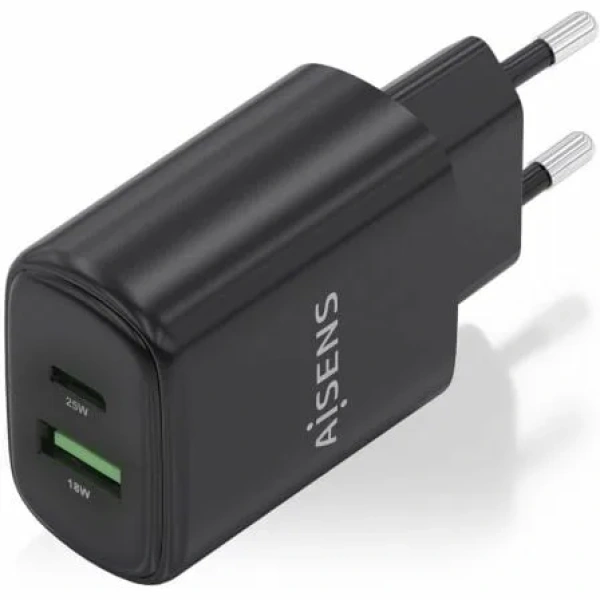 Cargador de Pared GaN Aisens A110-0912/ 1xUSB Tipo-C/ 1xUSB/ 25W/ Negro - Imagen 2