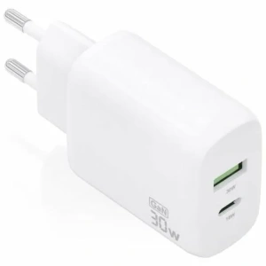 Cargador de Pared GaN Aisens A110-0923/ 1xUSB Tipo-C/ 1xUSB/ 30W/ Blanco