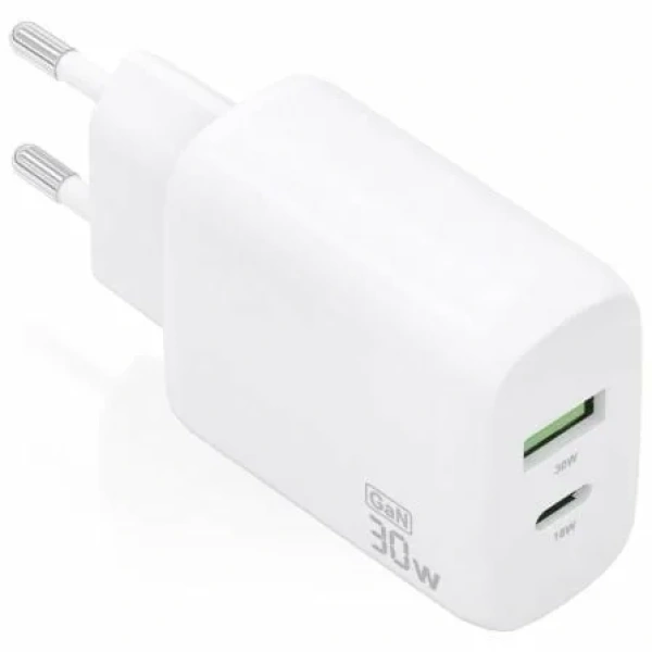 Cargador de Pared GaN Aisens A110-0923/ 1xUSB Tipo-C/ 1xUSB/ 30W/ Blanco