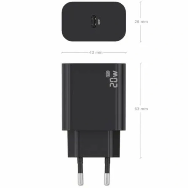 Cargador de Pared GaN Aisens A110-0939/ 1xUSB Tipo-C/ 20W/ Negro - Imagen 3