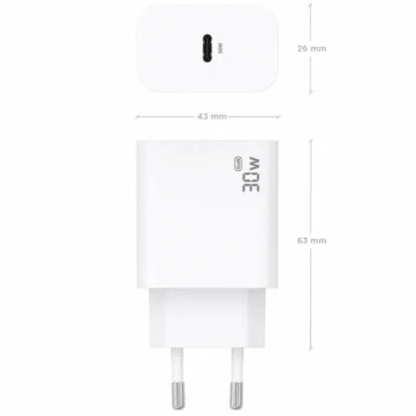 Cargador de Pared GaN Aisens A110-0940/ 1xUSB Tipo-C/ 30W/ Blanco - Imagen 3