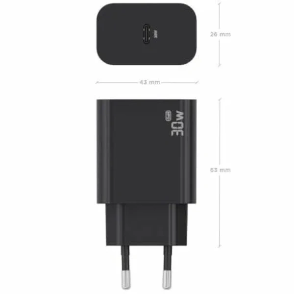 Cargador de Pared GaN Aisens A110-0941/ 1xUSB Tipo-C/ 30W/ Negro - Imagen 3