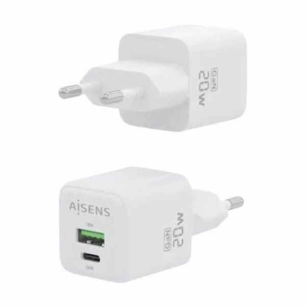 Cargador de Pared GaN Aisens ASCH-20W2P010-W/ 1xUSB Tipo-C/ 1xUSB/ 20W - Imagen 3