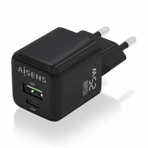 Cargador de Pared GaN Aisens ASCH-25W2P015-BK/ 1xUSB Tipo-C/ 1xUSB/ 25W - Imagen 2