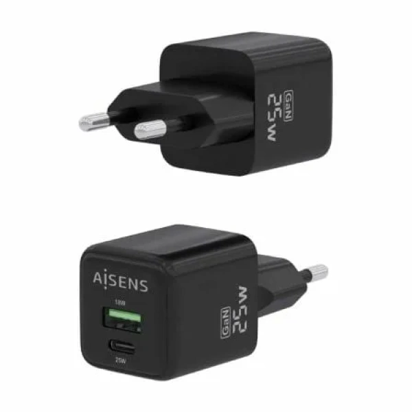 Cargador de Pared GaN Aisens ASCH-25W2P015-BK/ 1xUSB Tipo-C/ 1xUSB/ 25W - Imagen 3