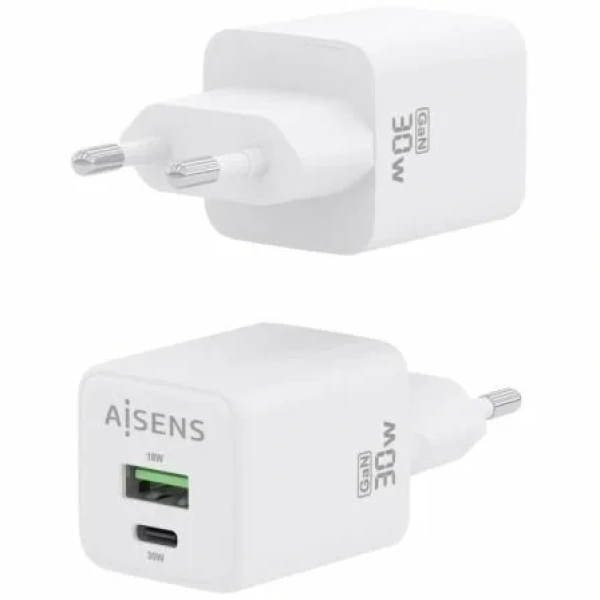 Cargador de Pared GaN Aisens ASCH-30W2P037-W/ 1xUSB Tipo-C/ 1xUSB/ 30W - Imagen 2
