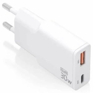 Cargador de Pared GaN Aisens ASCH-30W2P046-W/ 1xUSB Tipo-C/ 1xUSB/ 30W/ Blanco