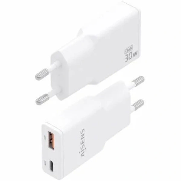 Cargador de Pared GaN Aisens ASCH-30W2P046-W/ 1xUSB Tipo-C/ 1xUSB/ 30W/ Blanco - Imagen 3