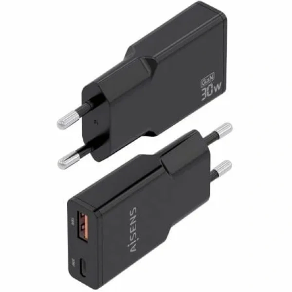 Cargador de Pared GaN Aisens ASCH-30W2P047-BK/ 1xUSB Tipo-C/ 1xUSB/ 30W/ Negro - Imagen 3