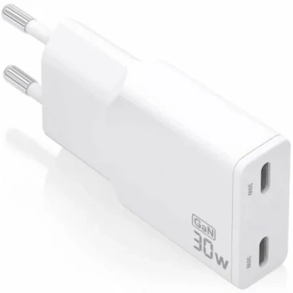 Cargador de Pared GaN Aisens ASCH-30W2P048-W/ 2xUSB Tipo-C/ 30W/ Blanco
