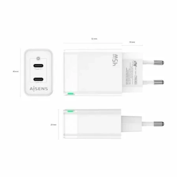 Cargador de Pared GaN Aisens ASCH-45W2P005-W/ 2xUSB Tipo-C/ 45W - Imagen 3