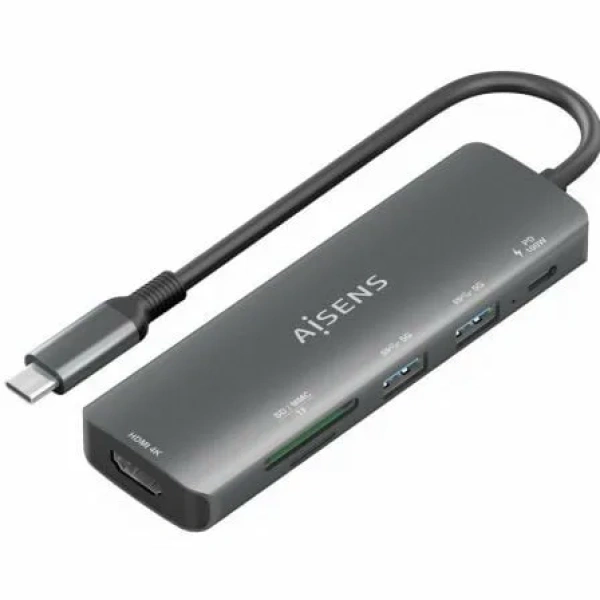 Docking USB Tipo-C Aisens ASUC-5P011-GR/ 1xHDMI/ 2xUSB/ 1xUSB Tipo-C PD/ 1xLector Tarjetas/ Gris