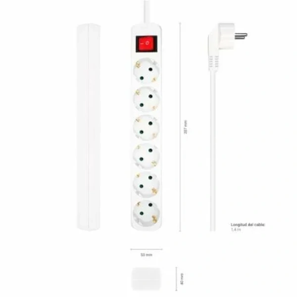 Regleta con Interruptor Aisens A154-0535/ 6 Tomas de Corriente/ Cable 1.4m/ Blanco - Imagen 3