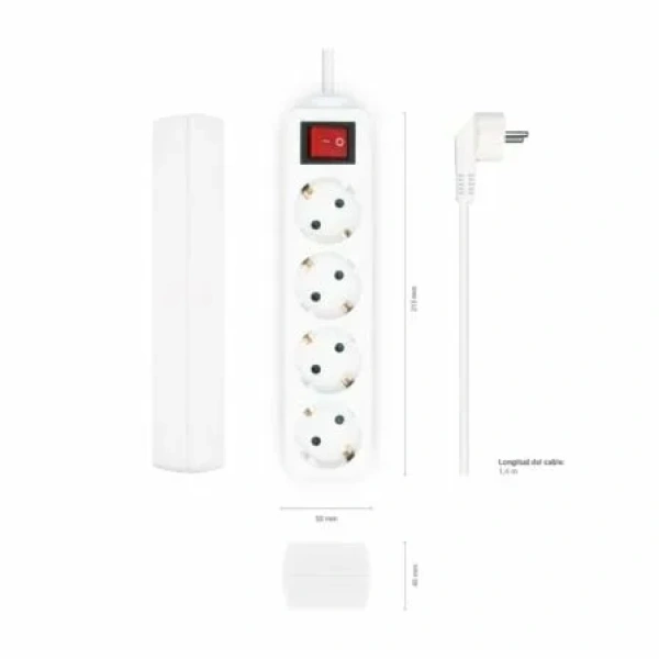 Regleta con Interruptor Aisens A154-0649/ 4 Tomas de Corriente/ Cable 1.4m/ Blanco - Imagen 3
