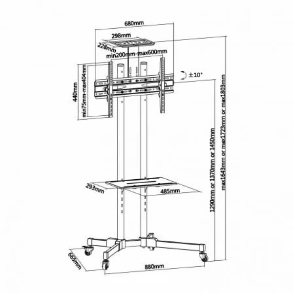 Soporte de Suelo Inclinable con Ruedas Aisens FT70TE-035 para TV de 37-70"/ hasta 50kg - Imagen 3