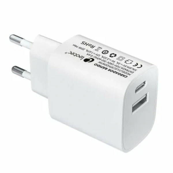 Cargador de Pared Leotec LECSPH20W2W/ 1xUSB Tipo-C/ 1xUSB/ 20W - Imagen 2