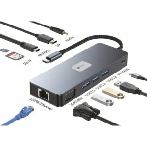 Docking USB Tipo-C Leotec LEDS03/ 3xUSB/ 1xUSB Tipo-C PD/ 1xHDMI 4K/ 1 xDisplayPort/ 1xVGA/ 1xAudio/ 1xRJ45/ 1xLector Tarjetas SD y MicroSD/ Gris