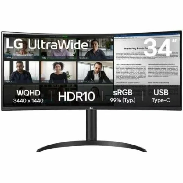 Monitor Profesional Ultrapanorámico Curvo LG 34WR55QK-B 34"/ WQHD/ Regulable en altura/ Negro - Imagen 2