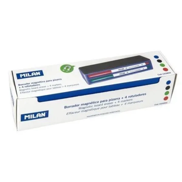 Pack Milan 165894/ Borrador de Pizarra Magnético + 4 Rotuladores para Pizarra/  3.7mm/ Colores Surtidos - Imagen 2