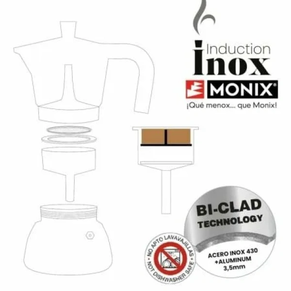 Cafetera Italiana Monix Induction Inox M863109/ 9 Tazas/ Roja - Imagen 3