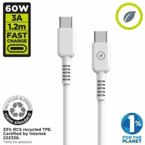 Cable USB 2.0 Tipo-C Muvit For Change MCUSC0008/ USB Tipo-C Macho - USB Tipo-C/ Hasta 60W/ 1.2m/ Blanco - Imagen 2