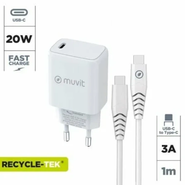 Cargador de Pared Muvit For Change MCPAK0044/ 1xUSB Tipo-C + Cable USB Tipo-C/ 20W - Imagen 2