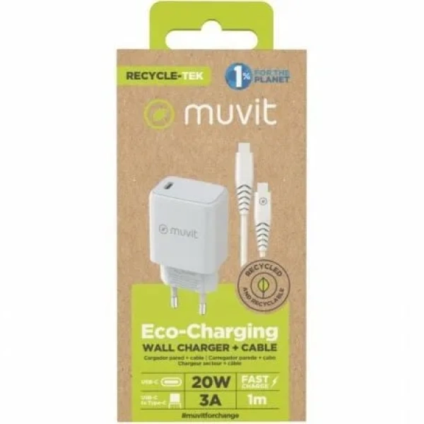 Cargador de Pared Muvit For Change MCPAK0044/ 1xUSB Tipo-C + Cable USB Tipo-C/ 20W - Imagen 3