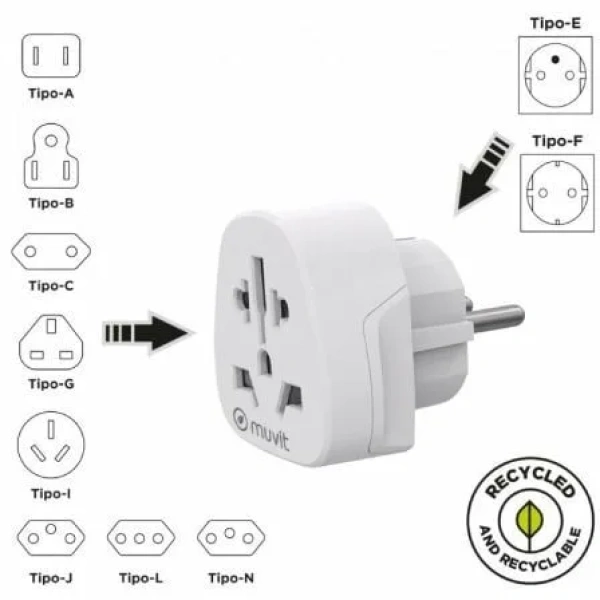 Enchufe Universal Muvit For Change MCADP0007/ 1 Toma de Corriente/ Blanco - Imagen 2