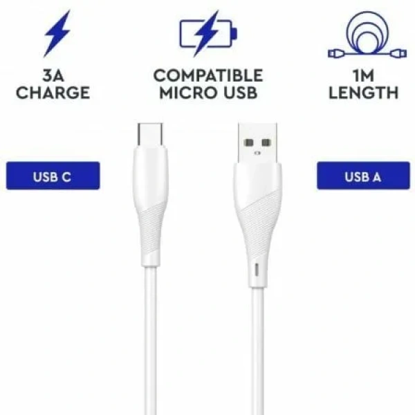 Cable USB 2.0 Tipo-C Myway MWUSC0019/ USB Macho - USB Tipo-C Macho/ 1m/ Blanco - Imagen 2