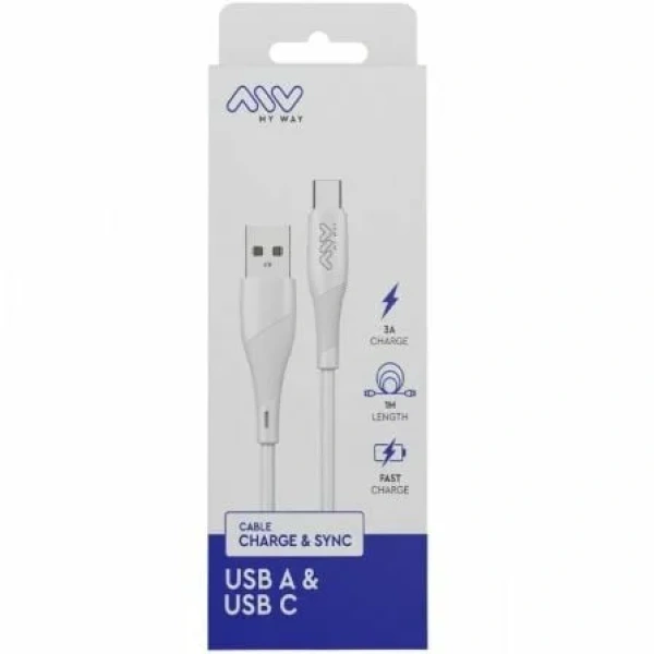 Cable USB 2.0 Tipo-C Myway MWUSC0019/ USB Macho - USB Tipo-C Macho/ 1m/ Blanco - Imagen 3
