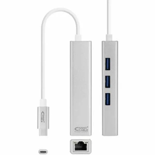 Hub USB Tipo-C Nanocable 10.03.0404/ 3xUSB/ 1xRJ45/ Gris - Imagen 2