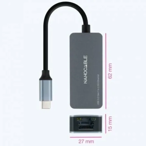 Adaptador USB Tipo-C - RJ45 Nanocable 10.03.0410/ 2500Mbps - Imagen 2