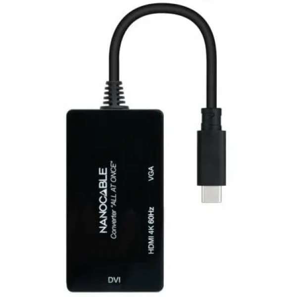 Conversor Nanocable 10.16.4301-ALL/ USB Tipo-C Macho - HDMI Hembra - DVI-I Hembra - VGA Hembra/ 20cm/ Negro - Imagen 2