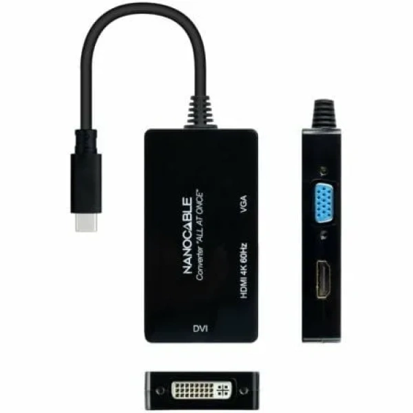 Conversor Nanocable 10.16.4301-ALL/ USB Tipo-C Macho - HDMI Hembra - DVI-I Hembra - VGA Hembra/ 20cm/ Negro - Imagen 3