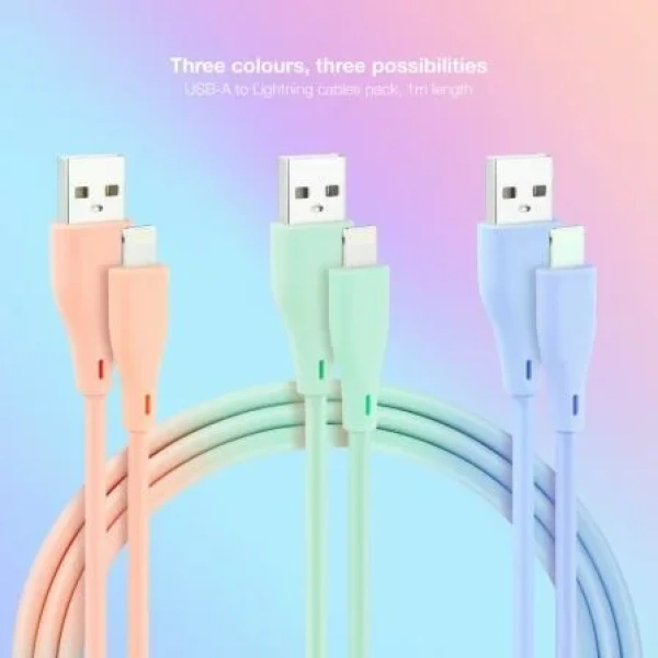 Cables USB 2.0 Lightning Nanocable 10.10.0401-A1/ USB Macho - Lightning Macho/ 1m/ 3 Unidades/ Rosa, Azul y Verde - Imagen 2