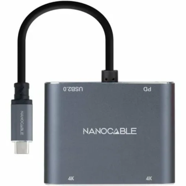 Conversor Nanocable 10.16.4305/ USB Tipo-C Macho / 2x HDMI Hembra - USB Tipo-C PD Hembra - USB Hembra/ 15cm/ Gris - Imagen 2